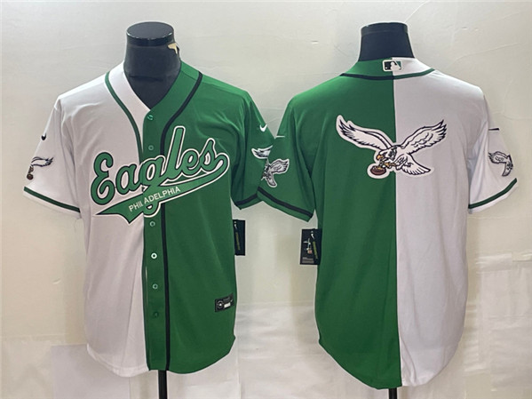 Men's Philadelphia Eagles Green/White Split Team Big Logo Cool Base Stitched Baseball Jersey